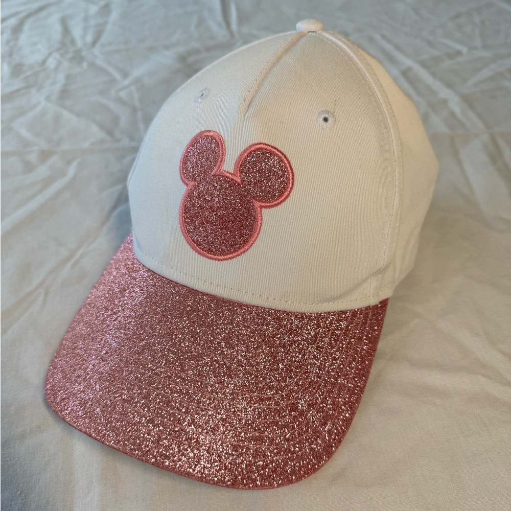 Y2K Vintage Disney Mickey Mouse Hat Sparkly Glitter White OS
